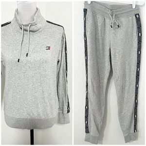 Tommy Hilfiger Sport XS Jogger Set Top Cowl Neck Sweatshirt Pant Tapered Leg EUC